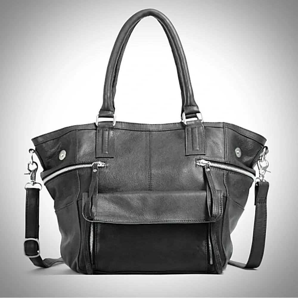 THE DAY & MOOD HANNAH BAG leather Anthropologie dual Handle removable strap Grey